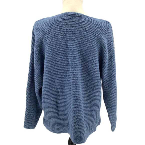 Pure Jill Blue Textured Knit Sweater With Lace Trim On Sleeves Womens XL - Picture 4 of 7
